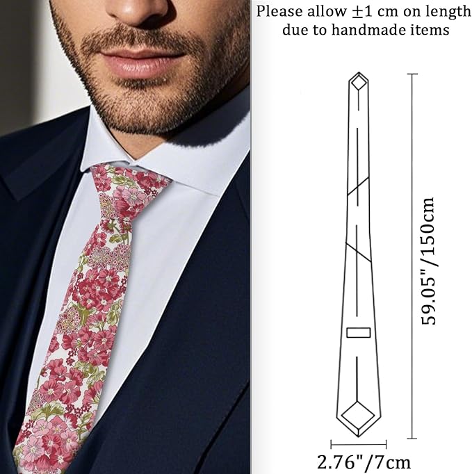 Cotton Floral Ties for Men 2.76" Men's Skinny Tie Linen Flower Printed Neck Tie for Wedding Dating Party