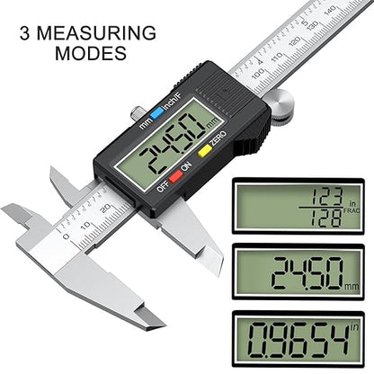 HDLNKAK Precision Digital Caliper 6 inch/150 cm - Accurate 0.01" Measurement Tool for Micrometers and Digital Calipers(White Stainless Steel Caliper)