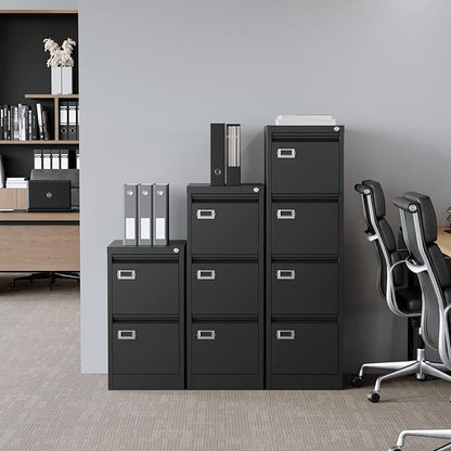 2 Drawer File Cabinet with Lock, Metal Vertical File Storage Cabinet, 18" Deep Vertical Filing Cabinets for Home Office to Hanging A4 Legal/Letter Size, Assembly Required (2 Drawer - Black)