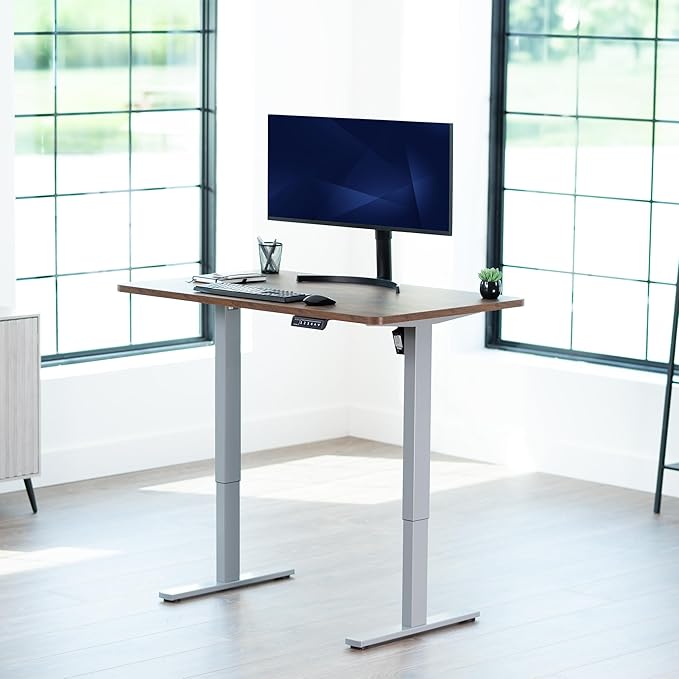 VIVO Electric 48 x 30 in Rustic Standing Desk, Memory Height Adjustment, 1B Series, One-Piece Vintage Brown Top, Gray Frame, DESK-KIT-1G5N