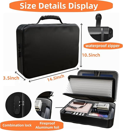 Fireproof Document Box (Soft-Shell) with Lock & Waterproof Zipper, 5200°F Safe for Important Documents, Certificates, Laptop Portable File Organizer for Home, Office, Travel Storage