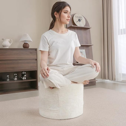 Tiita Round Stuffed Pouf Ottoman, Plush Poufs with Foam Chunk Filling, Foot Rest Stool for Living Room, Cream