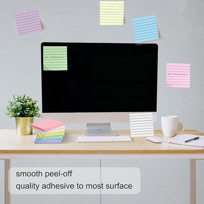 48 Pack 3840 Sheets Lined Sticky Notes 3X3 in Ruled Self Sticky Note Pads 80 Sheets/pad Colorful Sticky Notes with Lines Post Notes for Office, Home, School, Meeting