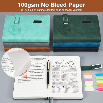Lined Notebook Journal for Men Women, 365 Pages Numbered College Ruled Notebook, Hardcover Leather Journal with Pen & Gift Box, Thick Daily Diary, Professional Notebooks for Work, School, Business, A5