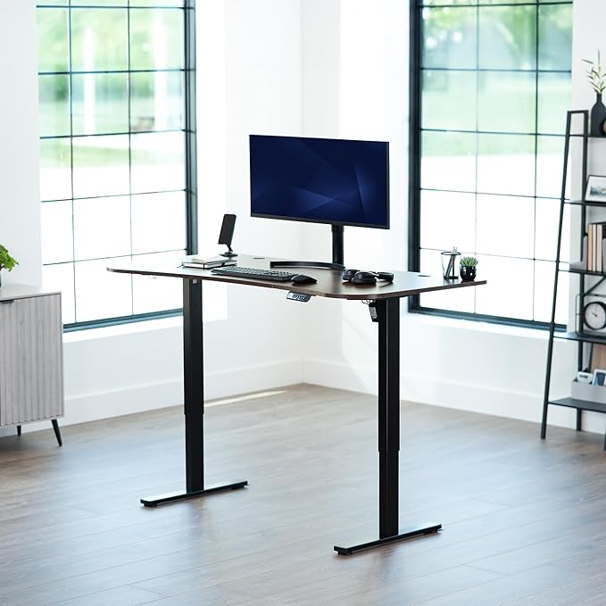 VIVO Electric 63 x 32 in Rustic Standing Desk, Memory Height Adjustment, 1B Series, Vintage Brown Top Black Frame, DESK-KIT-1B1N