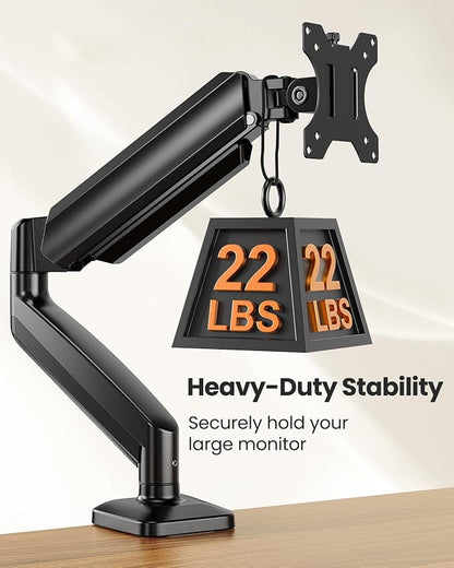 ErGear Single Monitor Arm, Adjustable Monitor Mount for 13–49 inch Screens, Computer Monitor Stand with VESA Mount, C-Clamp & Grommet Base, Max Load 22 lbs, Max VESA 100x100mm, EGSS25B