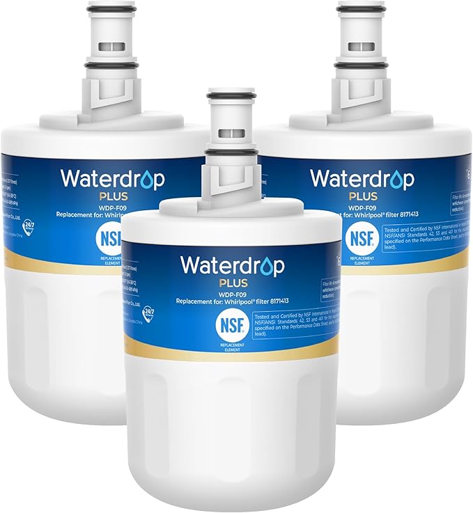 Waterdrop Plus 8171413 Refrigerator Water Filter, Replacement for Whirlpool® 8171413, EDR8D1, Kenmore® 46-9002, NLCS200, NSF 401&53 Certified, 𝐑𝐞𝐝𝐮𝐜𝐞 𝐏𝐅𝐀𝐒, Pack of 3 (Package may vary)