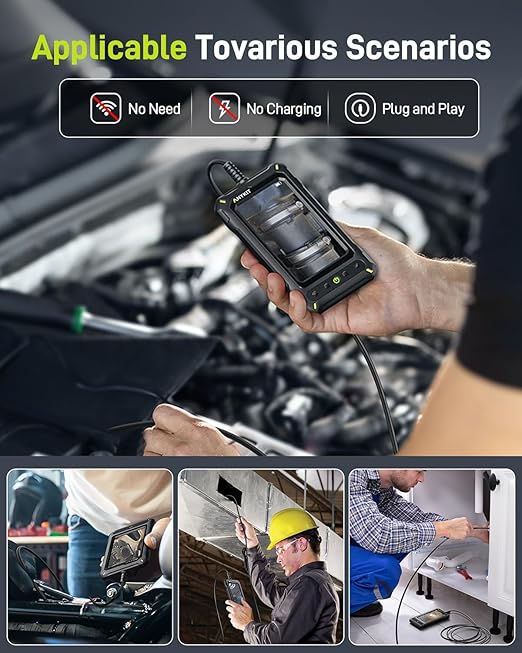 Anykit Borescope Inspection Camera with Light, Industrial Endoscope Camera with 0.3 Slim Probe, 4.3” HD Screen Digital Snake Cam, Semi-Rigid Cable Bore Scope for Pipe, Engine, Inside Wall(16.5 FT)