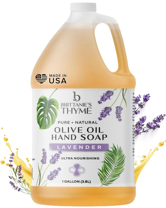 Brittanie's Pure Organic Castile Liquid Olive Oil Soap Refill, Lavender, 1 Gallon | Face, Body Wash, Dishes, Pets & Laundry | Vegan & Gluten Free Non-GMO