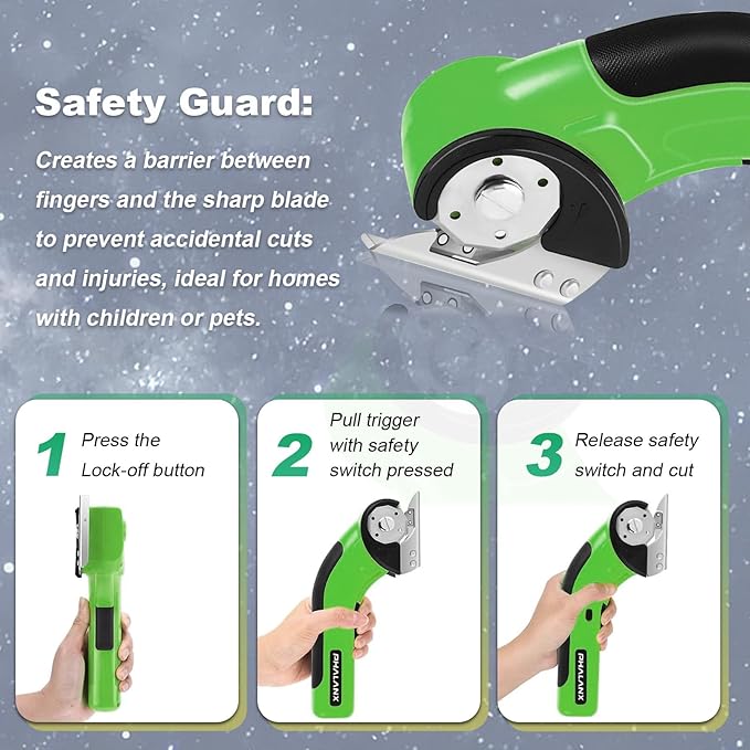 PHALANX Cordless Electric Scissors, 4V Electric Mini Box Cutter, Carpet & Cardboard Cutter Tool with 2 Replacement Blade&Charger, Rotary Cutter for Cardboard Packages Leather Plastic