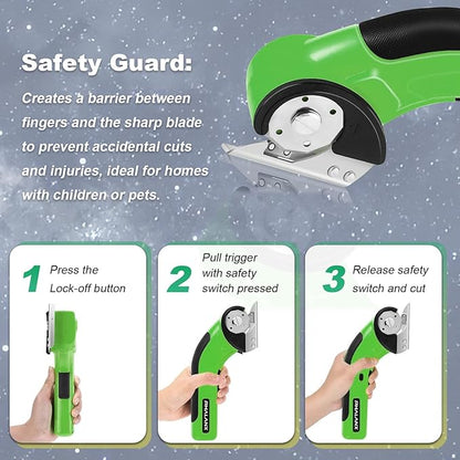 PHALANX Cordless Electric Scissors, 4V Electric Mini Box Cutter, Carpet & Cardboard Cutter Tool with 2 Replacement Blade&Charger, Rotary Cutter for Cardboard Packages Leather Plastic