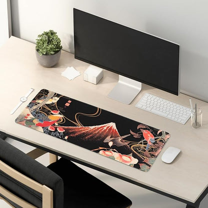 BELLEMOND Japanese Art Desk Mat | Large 31.5x11.8in Desk Pad | Mouse Pad for Keyboard & Mouse | Non-Slip Base, Water-Repellent, Smooth Precision | Crimson Wings Over Fuji