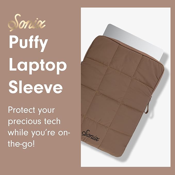 Sonix Puffy Laptop Sleeve Case & Tablet Sleeve | Compatible with 13-14 Inch Laptops and iPad Pro | Quilted Pillow Puffer Computer Bag Cover | 13-14 Inch | Mocha