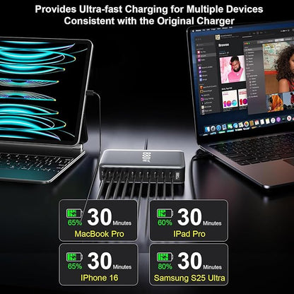 880W USB C Fast Charger Block, 10 Port USB Charging Station, GaN Ⅳ Pro 140W PD PPS Port for Multiple Devices,Laptop Wall Charger Compatible with DELL, HP, MacBook Pro,iPhone17/16 pro,Galaxy S24.