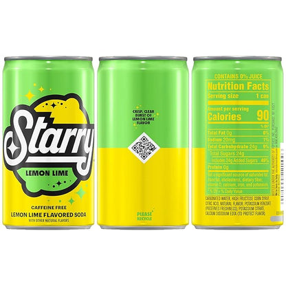 Starry Lemon Lime Soda, Caffeine Free, Mini Cans, 7.5 Fl Oz (Two packs of 10)