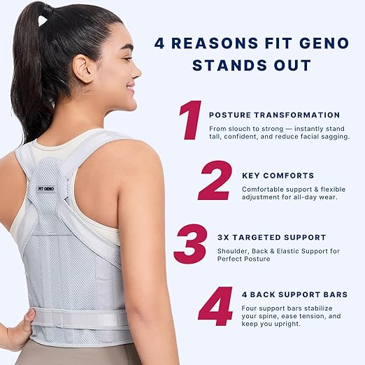 Fit Geno Back Brace Posture Corrector for Men & Women: Shoulder Straightener Adjustable Full Back Support Pain Relief - Scoliosis Hunchback Spine Corrector (Large/X-Large)