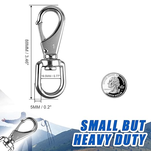 KINLINK 304 Stainless Steel Swivel Snap Hooks, 6 Pack 3.5 Inch Flag Pole Clips, Heavy Duty Spring Snap Hooks for Flagpole Rope, Dog Leash, Keychain, Boat Anchor Rope, Bird Feeder
