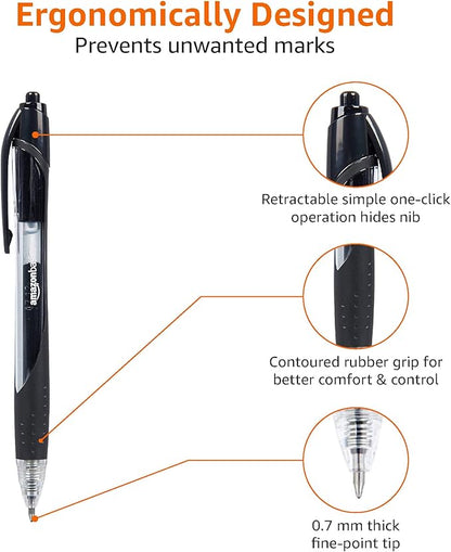 Amazon Basics Retractable Gel Ink Pens, Fine Point, Smooth Writing, Black, 12-Pack