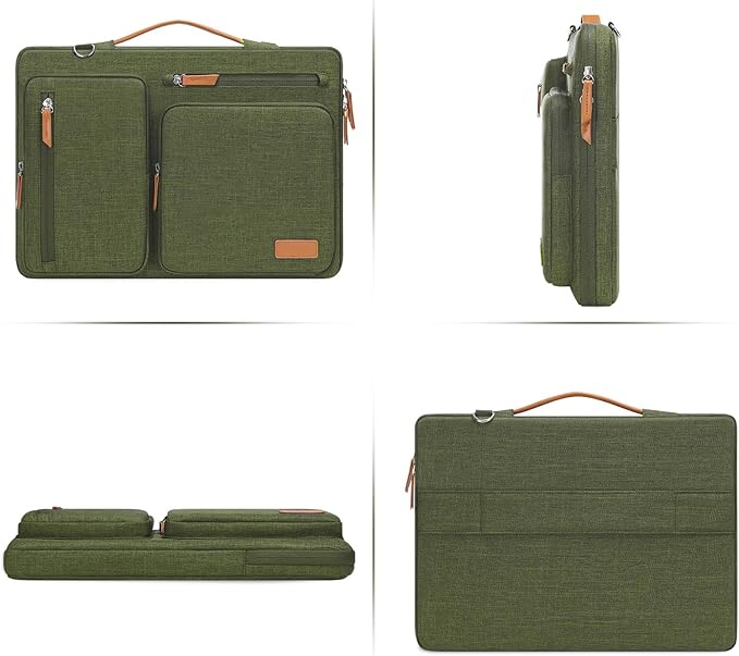 MOSISO 360 Protective Laptop Shoulder Bag,13-13.3 inch Computer Bag Compatible with MacBook, HP, Dell, Lenovo, Asus Notebook,Side Open Messenger Bag with 4 Zipper Pockets&Handle, Olive Green