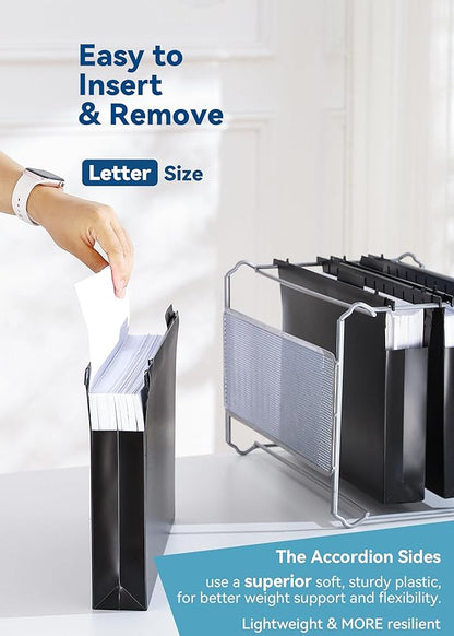 Plastic Extra Capacity Hanging File Folders, 2" Expanding Pocket, Heavy Duty for Filing Cabinet, Insertable 1/5-Cut Tabs, Letter Size - 12 Pack