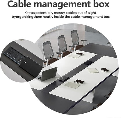 10FT Conference Table, Large Rectangular Seminar Meeting Table, Modern Conference Room Table with Cable Management & 2" Thickened DeskTop for Office Meeting (White + Grey, 118"L * 51"W * 30"H)
