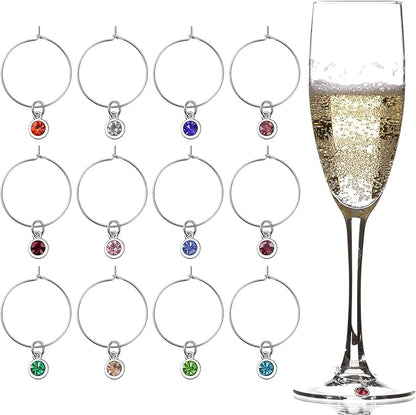 Junkin 12 Pcs Wine Glass Charms Markers Tags for Stem Glasses Drink Markers Wine Charm Ring Identifier for Wedding Bachelorette Tasting Holiday Party Favor Decoration (Birthstone Style)
