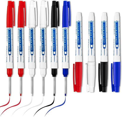 10 Pcs Long Head Deep Hole Marker, 35MM Long Nib Marker, Multi-purpose Deep Hole Markers Pens, Quick Dry Waterproof Colorful Carpenter Pen Markers for Construction Bathroom Woodworking