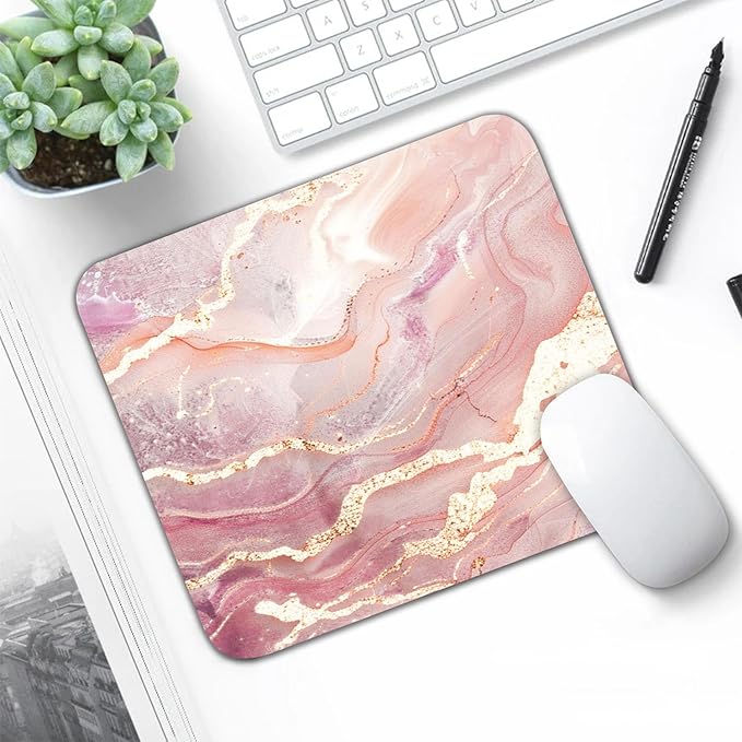 Pink Gold Marble Patterns Desk Mat, Large Gaming Mouse Pad Non-Slip Rubber Base with Stitched Edges, Waterproof Protection for PC Laptop Home Office Desk Decor (12.5x10.5in)