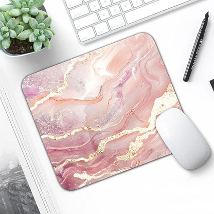 Pink Gold Marble Patterns Desk Mat, Large Gaming Mouse Pad Non-Slip Rubber Base with Stitched Edges, Waterproof Protection for PC Laptop Home Office Desk Decor (12.5x10.5in)