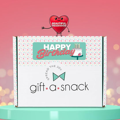 Gift A Snack - Happy Birthday Snack Box Variety Pack Care Package + Greeting Card (45 Count) Bday Sweet Treats Gift Basket, Candies Chips Crackers Bars - Food Assortments Assortments & Variety Gifts