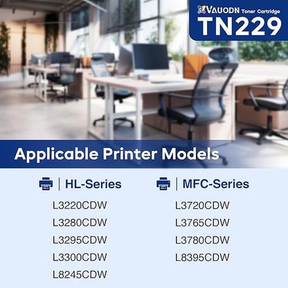 TN229 Compatible TN229 Toner Cartridge 4-Pack Replacement for Brother TN-229 HL-L3220CDW HL-L3280CDW HL-L3295CDW Printer (TN2294PK)