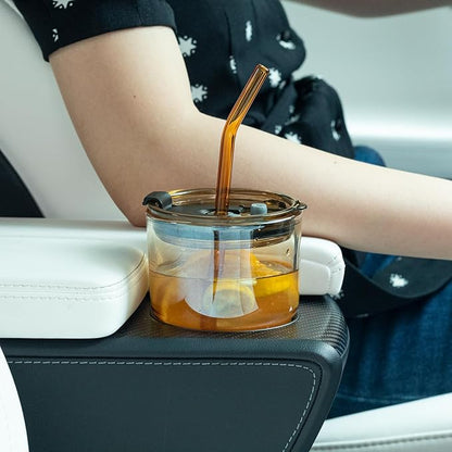 13 oz Tumbler Water Glass, Water Bottle with Straw and Dustproof Lid, Coffee Ice Cup Double Wall Insulated Glass Cup (Amber-2Pack)