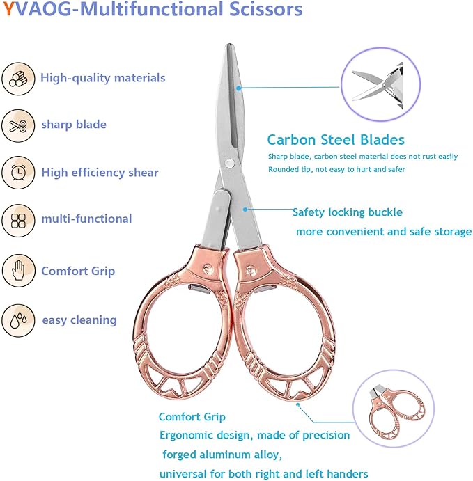 2 Pieces Small Scissors, Foldable Travel Mini Folding Scissor for Home, Office, Outdoor, Nurse, Portable Pocket Scissors Nurse Accessories (rose gold)