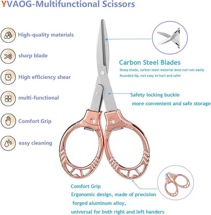 2 Pieces Small Scissors, Foldable Travel Mini Folding Scissor for Home, Office, Outdoor, Nurse, Portable Pocket Scissors Nurse Accessories (rose gold)