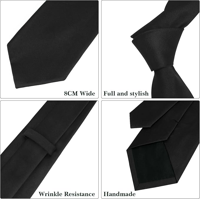 Men's Ties Solid Pure Color 3.15" (8CM) Necktie Plain Formal Business Wedding Black Ties For Men