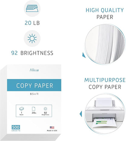 Printer Paper - 8.5 x 11 White Letter Size Copy Paper, 1 Ream 500 Sheets 20 lb Printing Paper for Documents Writing, Drawing, Smooth, 92 Bright | Home, School, Office Supplies | Made in USA
