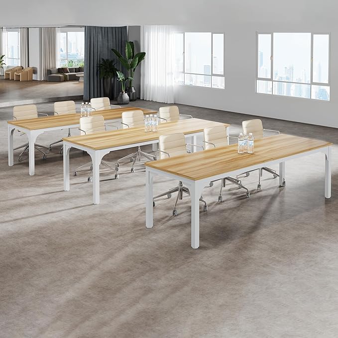 13FT Conference Table, Super Sturdy Large Rectangle Meeting Seminar Table for 10-14 Person, Long Business Tables, 2 Pcs Light Walnut