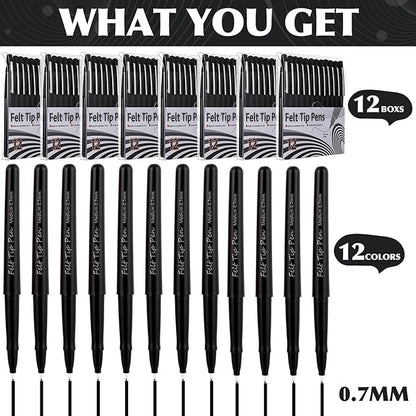96 Pcs Black Felt Tip Pens 0.7mm Medium Point Pens Bulk, Felt Tip Markers for Journaling, Writing, Note Taking, Planner, Ideal for Office School Art Supplies Gift