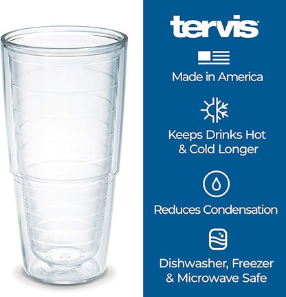Tervis Clear & Colorful Tabletop Made in USA Double Walled Insulated Tumbler Travel Cup Keeps Drinks Cold & Hot, 24oz - 2pk, Clear and Red
