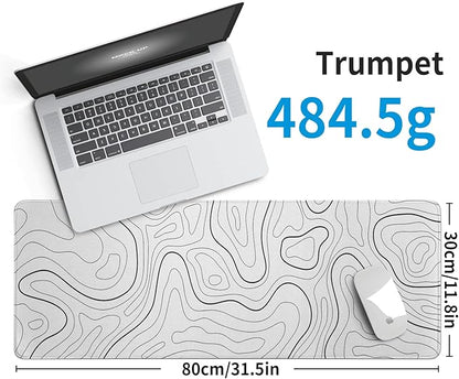 White Big Mousepad for Gaming Large Topographic Map Washable Desk Pad with Stitched Edge Office Supplies and Decor 31.5''x11.8'' Computer Keyboard Protector