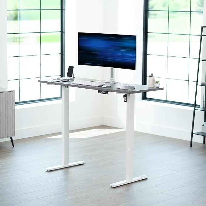 VIVO Electric 60 x 24 in Standing Desk, Memory Height Adjustment, 1B Series, One-Piece Dark Gray Top, White Frame, DESK-KIT-1W6G