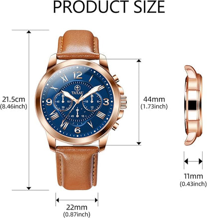 Mens Watches Luxury Dress Waterproof Leather Watch with Date Day Analog Quartz Large Number Wrist Watch Casual Classic Luminous Scales Big Face Easy Read Reloj para Hombre