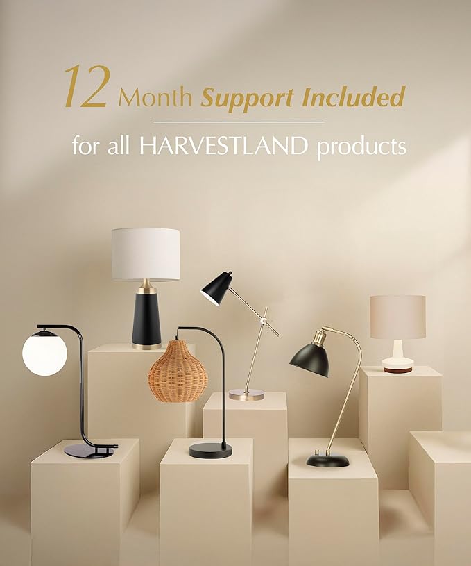HarvestLand HaloBar Brass Desk Lamp Home Office – White Industrial Table Lamp with Solid Base for Office, Reading Lamps for Bedside Table, Study and Reading Task Lamp, Gifts for Adults