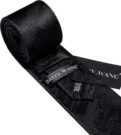 Barry.Wang Tie Sets for Men Silk Solid Necktie Stain Ties Handkerchief Pocket Square Cufflinks Wedding Business Dyed