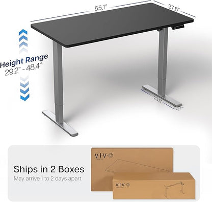 VIVO Electric 55 x 28 in Standing Desk, Memory Height Adjustment, 1B Series, One-Piece Black Top, Gray Frame, DESK-KIT-1G55B