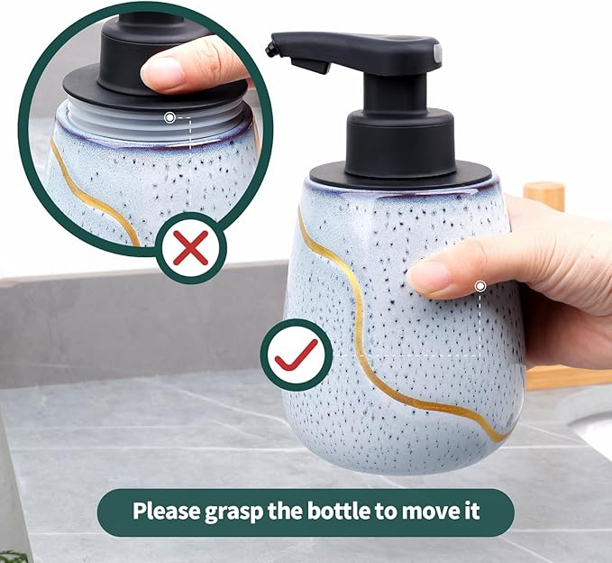 BosilunLife Automatic Soap Dispenser Bathroom - Liquid Hand Free Dispenser Smart Electric Ceramic Lotion Soap Dispenser Touchless with Waterproof Pump Rechargeable for Dish Soap, 17oz, Speckled Blue