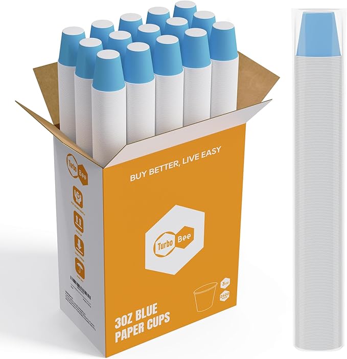 Turbo Bee 3oz Disposable Paper Cups 2400Pack, Small Bathroom Cups Bulk, Rinse Small Blue Paper Mouthwash Tumblers Perfect for Bathroom, Party, Picnic, Travel and Events