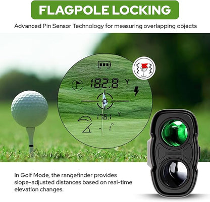 Golf Rangefinder with Slope, 1200 Yards Laser Range Finder with High-Precision Flag Pole Locking Vibration, 7X Magnification, Rechargeable Battery