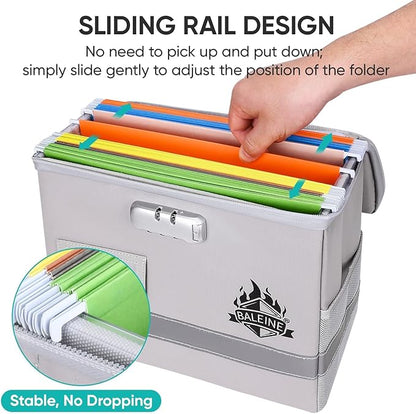 BALEINE Fireproof Document Box with Lock, Portable Fireproof Document Bag Waterproof Fire Proof File Boxes for Documents, File Organizer Box for Important Paperwork (Silver, 12.5''x10.5''x6'')