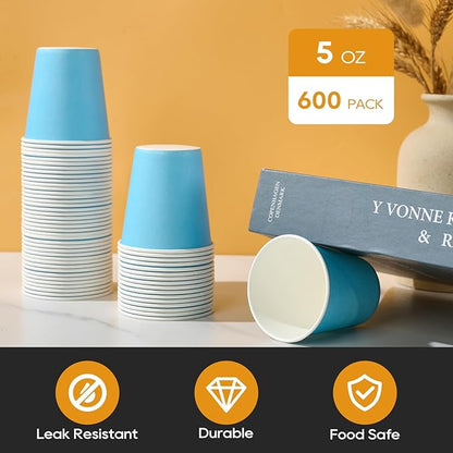 Turbo Bee 600 Pack 5oz Disposable Paper Cups Bulk - Cold Beverage Water Cups for Parties, Offices, Events, Snacks and Mouthwash Use